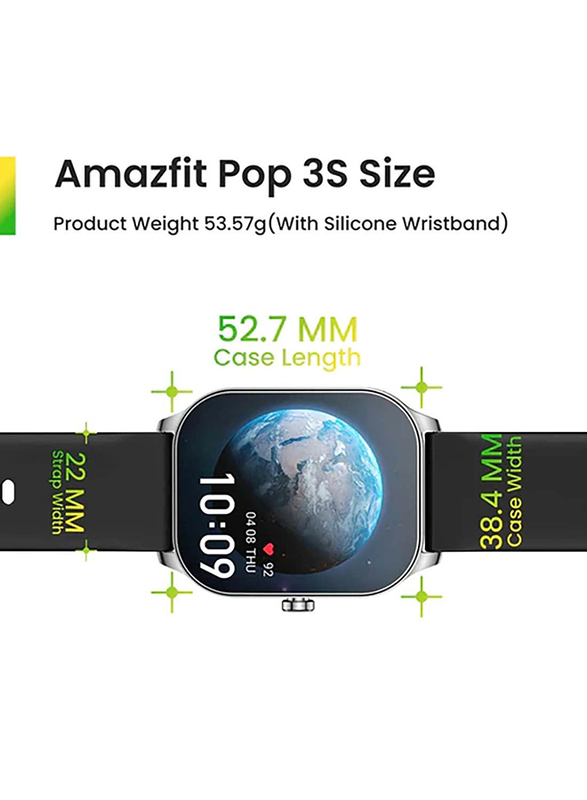 Amazfit Pop 3S Ultra-Large 1.96 Inch Smartwatch, Bluetooth Phone Calls, Black