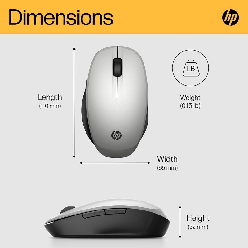 HP 300 Dual Mode Wireless Optical Mouse, Silver