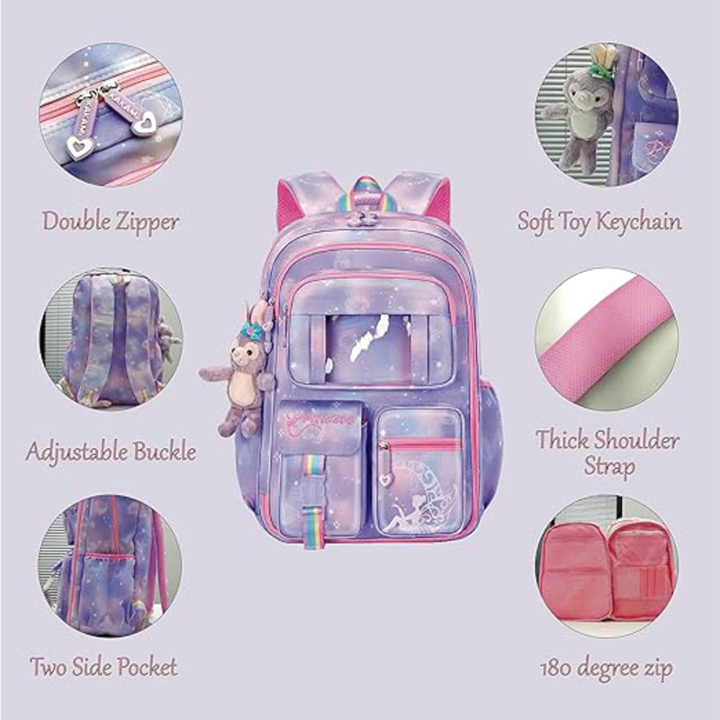 Cute & Comfortable Elementary School Bag for Girls, Purple