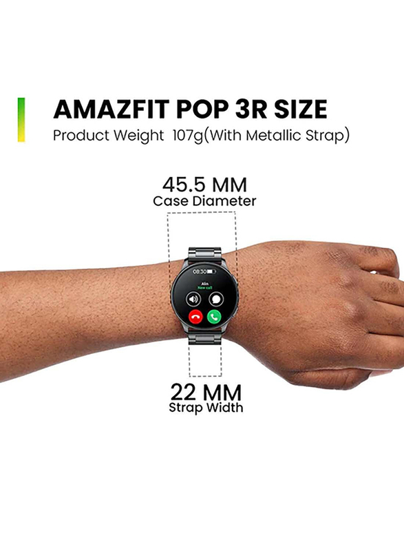 Amazfit Pop 3R 1.43 Inch Smartwatch, Bluetooth Calling and AI Voice Assistance, Black