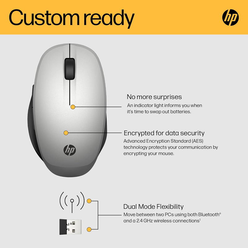 HP 300 Dual Mode Wireless Optical Mouse, Silver