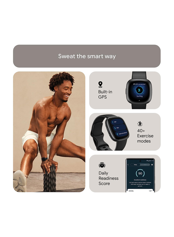 Fitbit Versa 4 1.58 Inch Smartwatch, Bluetooth + GPS, Black