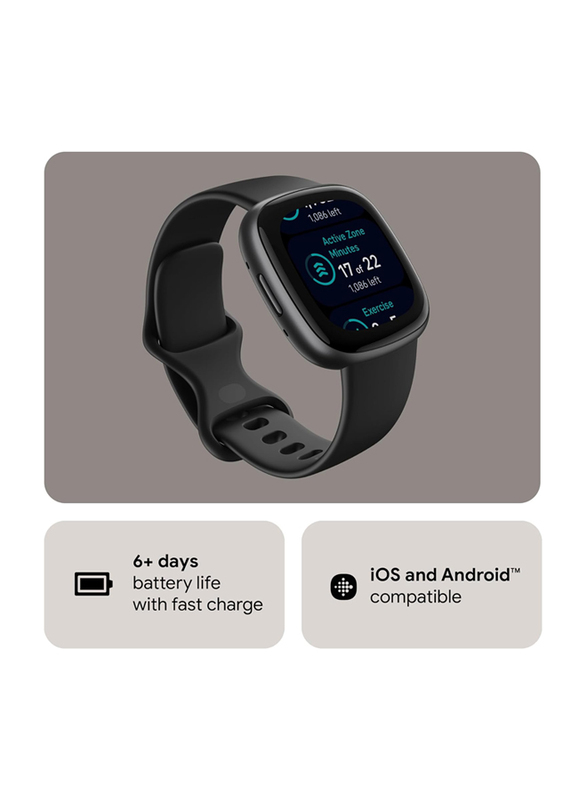 Fitbit Versa 4 - 1.34-Inch Smartwatch with Sports Strap Bundle, GPS, FB523BKBK-EUBNDL, Black/Blue