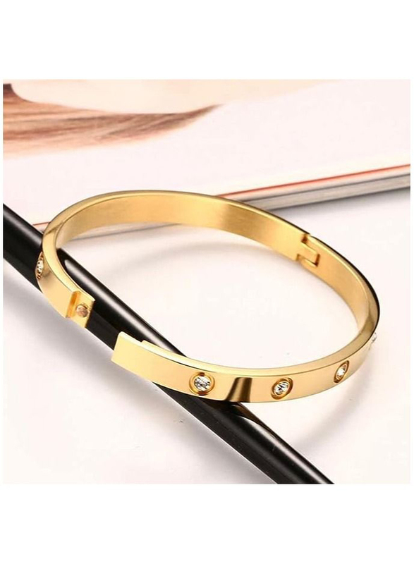 MMG Love Stainless Steel Bracelet Bangle with Cubic Zirconia Stones for Women, Gold