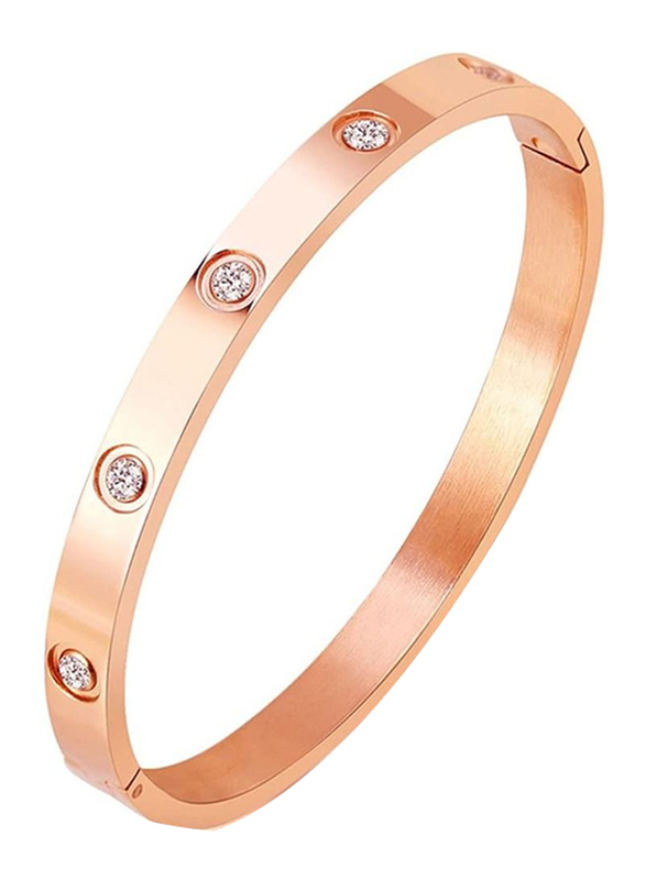 MMG Love Stainless Steel Bracelet Bangle with Cubic Zirconia Stones for Women, Rose Gold