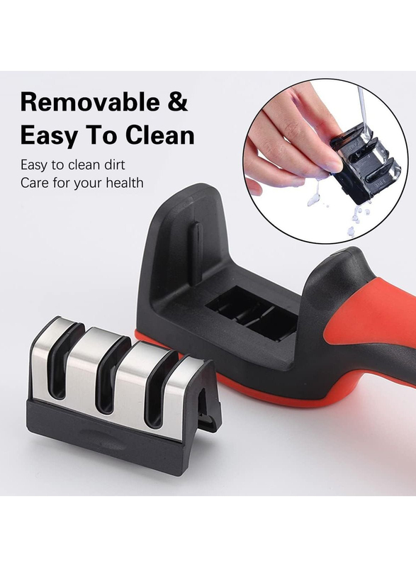 MMG 3-in-1 Knife Sharpener with 3 Stages, Black/Red