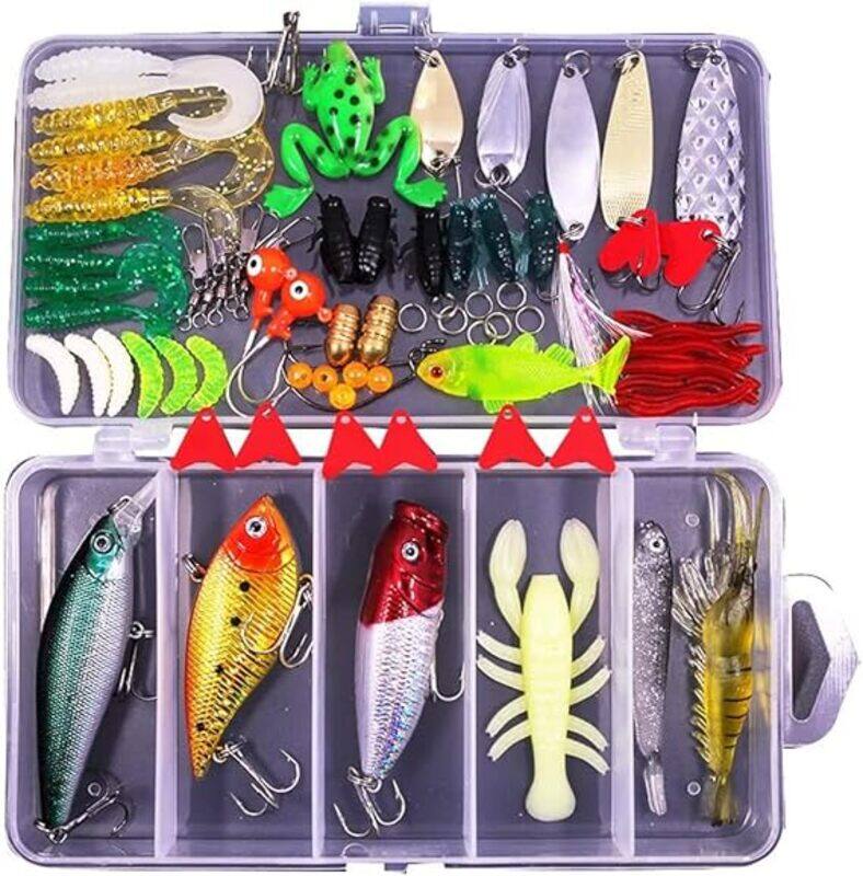 

Generic 77Pcs Fishing Lures Kit, Bait Tackle Kit for Freshwater, Fishing Accessories Tackle Box Including Spoon Lures, Crank bait, Soft Plastic Worms, Jigs, T