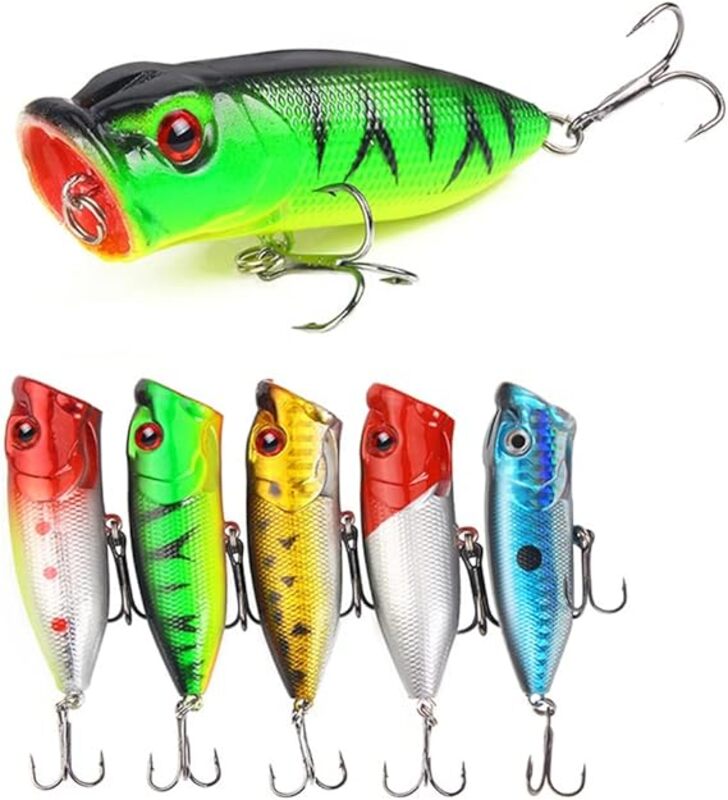 5Pcs Fishing Lures, Crank Bait Set Minnow Lures, Life-Like Swimbait Fishing  Bait Popper Crankbait, Bass Lures for Freshwater and Saltwater Trout Bass  Salmon Fishing