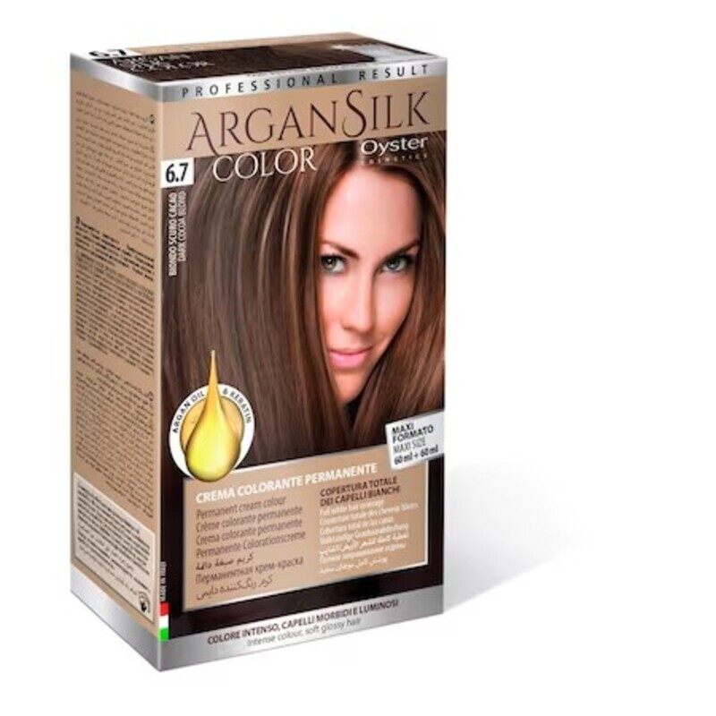 

Argan Silk hair color by Oyster Cosmetics Permanent hair dye, 6.7 Blond Dark Cocoa,