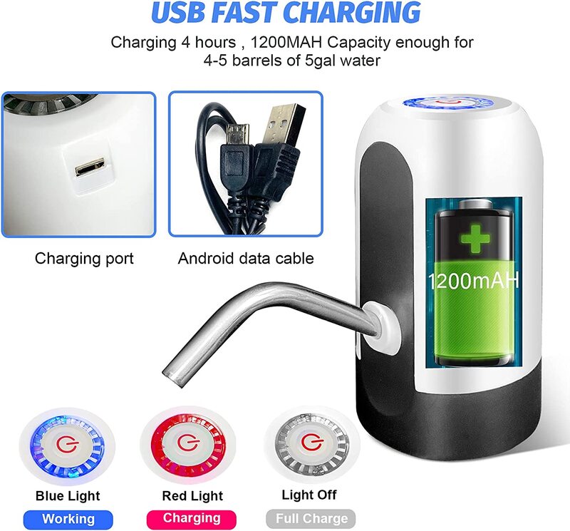 Water Bottle Pump, USB Charging Portable Electric Water Pump for for for 2-5 Gallon Jugs USB Charging Portable Water Dispenser for Office, Home, Camping, Kitchen