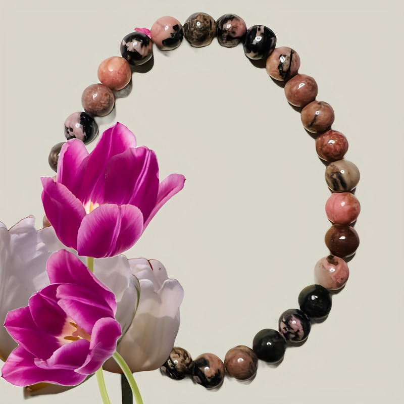 Petite Rhodonite Stretch Bead Crystal Bracelet