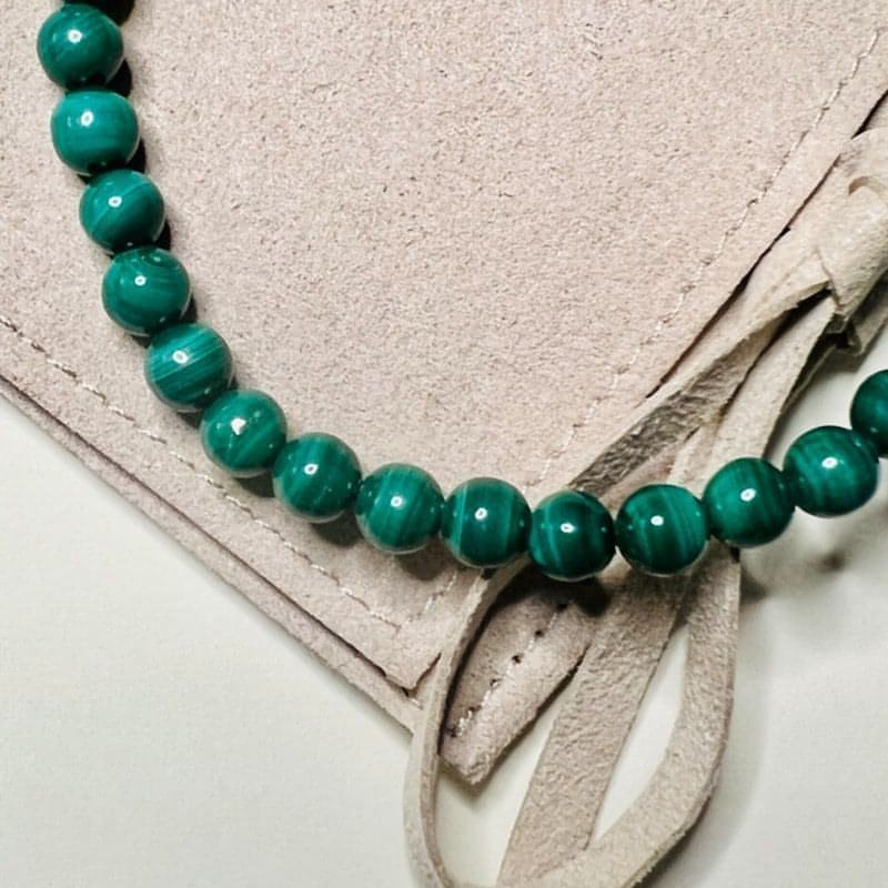 Petite Malachite Stretch Bead Crystal Bracelet