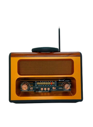 Classic Vintage Retro Style Portable Am/Fm/Sw Radio with Bluetooth Speakers, Brown/Orange