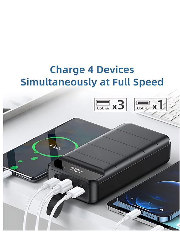 Power Bank 60000mAh QC PD 3.0 Fast Charging Powerbank with Lightning and Micro-USB Input, Black