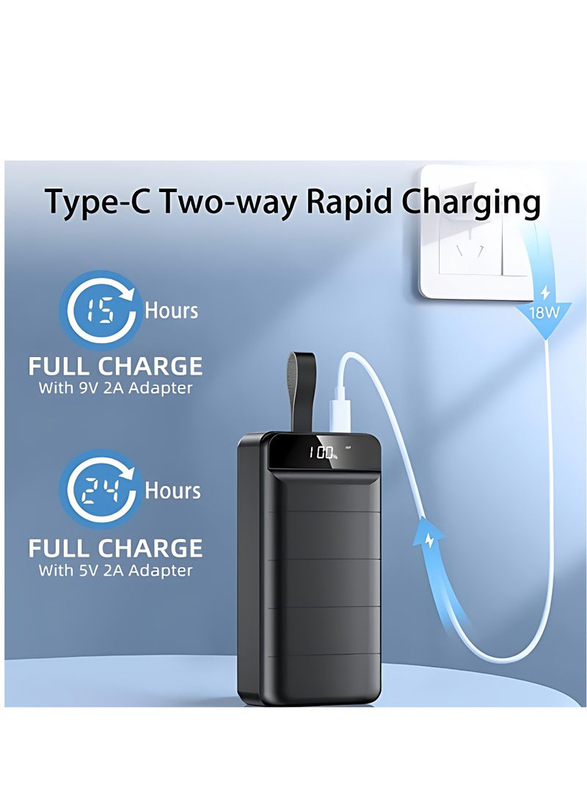 Power Bank 60000mAh QC PD 3.0 Fast Charging Powerbank with Lightning and Micro-USB Input, Black