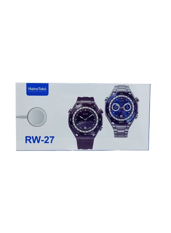 RW27 Wireless Round Shape Sports Smartwatch with Two Set Strap, Blue/Silver