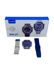 RW27 Wireless Round Shape Sports Smartwatch with Two Set Strap, Blue/Silver