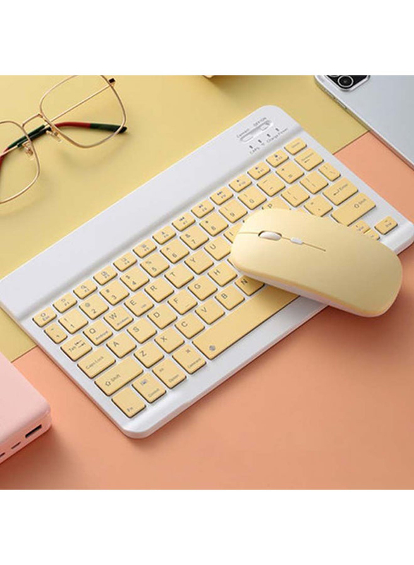 Wireless Bluetooth Three System Universal Mobilephone And Tablet English Keyboard with Mouse Set, Yellow