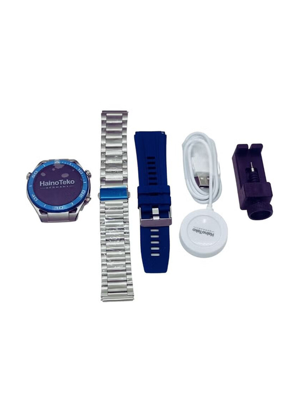 RW27 Wireless Round Shape Sports Smartwatch with Two Set Strap, Blue/Silver