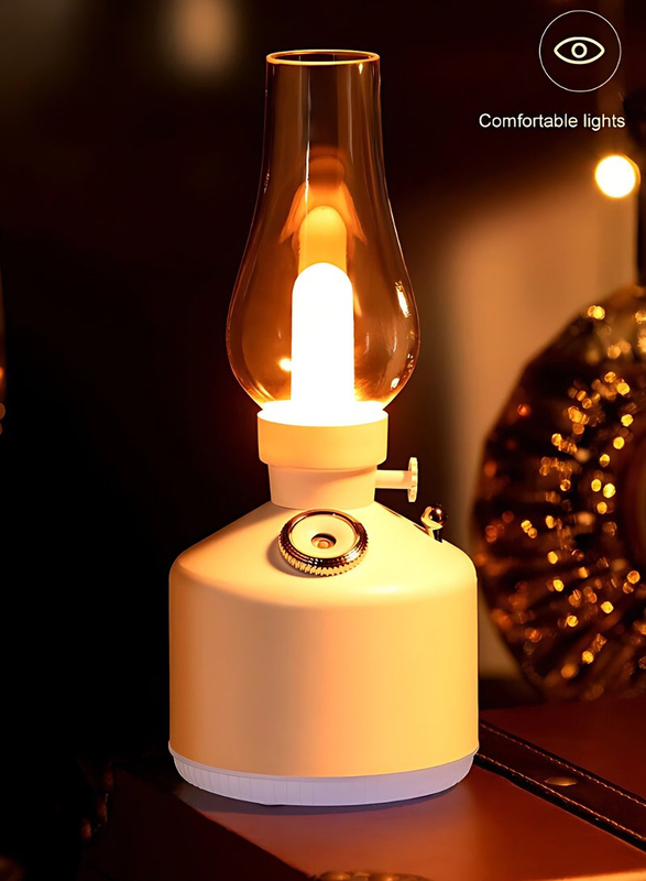 Vintage Lamp USB Air Humidifier Purifier with LED Light, White