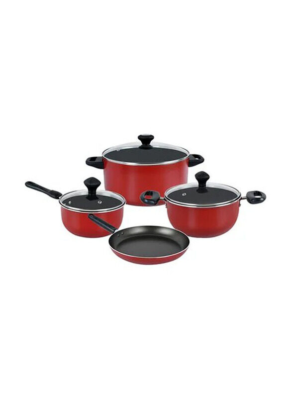 

Prestige 24cm Non-Stick Cast Aluminium Induction Base Cookware Set, 7 Pieces, Red/Black