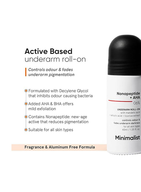 Minimalist Nonapeptide + AHA BHA 06% رول أون تحت الإبط للتحكم في الرائحة وتلاشي الظلام، 40 مل