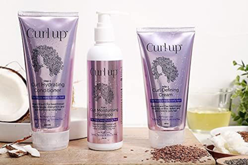 Curl Up Shampoo, Conditioner & Leave Defining Cream for Dry Frizzy, Wavy & Curly Hair, 3 Pieces