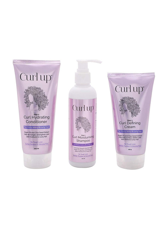 Curl Up Shampoo, Conditioner & Leave Defining Cream for Dry Frizzy, Wavy & Curly Hair, 3 Pieces