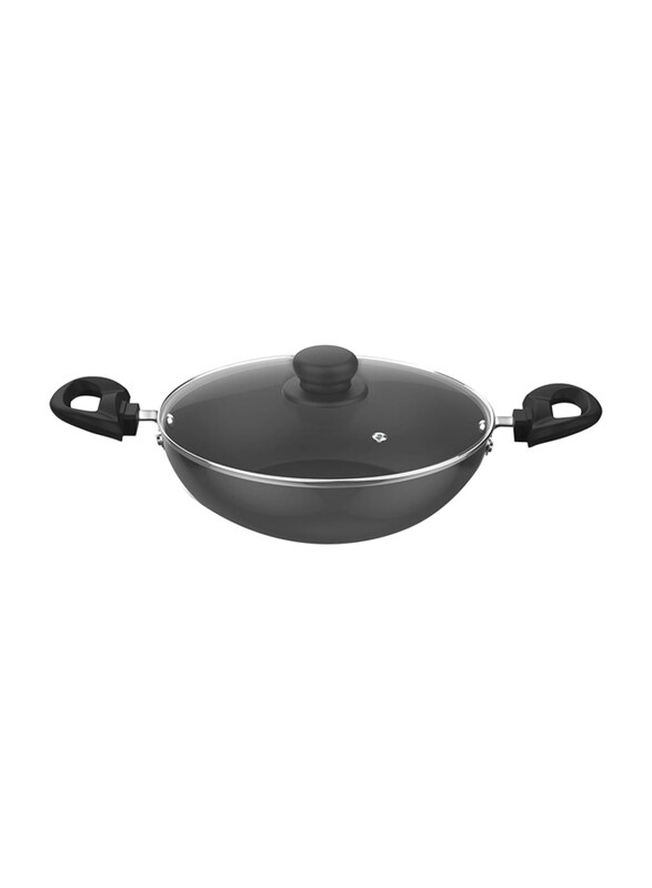 

Preethi 24cm Daily Collection Non Stick Kadai with Glass Lid, Grey