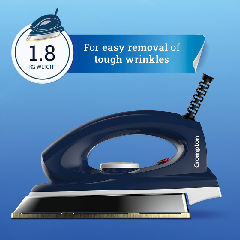 Crompton Greaves Rhino Plus Blue Heavy weight Dry Iron with Golden American Heritage Coating, 1250W, Blue