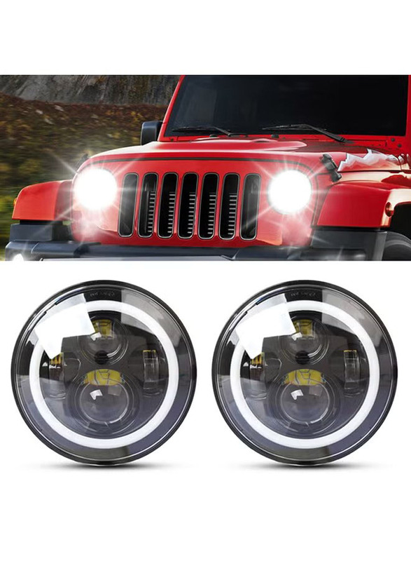 7 Inch IP68 Waterproof 6500K 75W CREE LED Headlight Hi Lo Beam Driving Lamp For Jeep Wrangler JK TJ LJ, 2 Pieces, Black