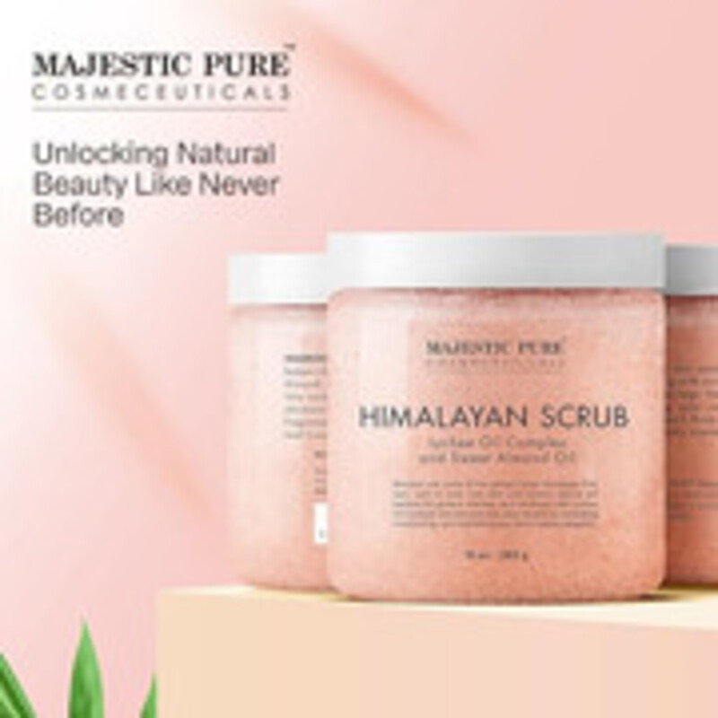 Majestic Pure Himalayan All Natural Scrub with Lychee Fruit Essential Oil,Sweet Almond oil 10 oz