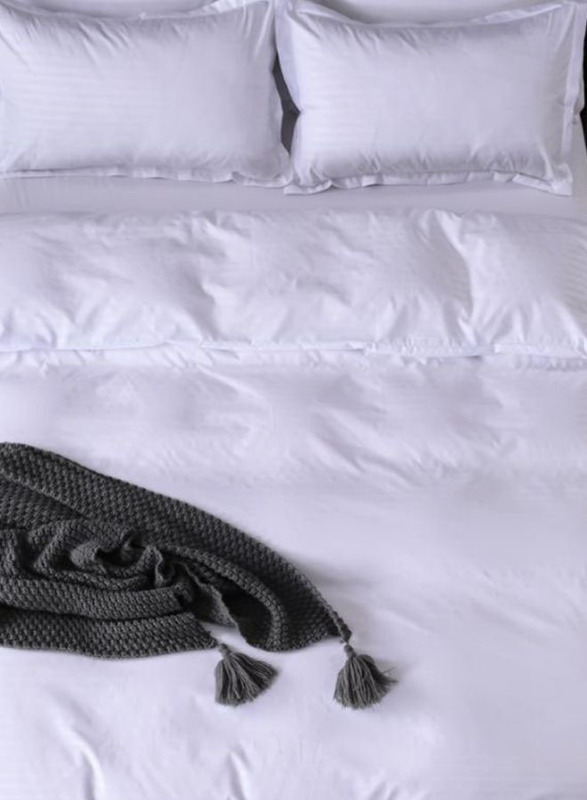 6-Piece Premium Collection Super Soft Long Lasting Washable Plain Design Bedding Duvet Set, 1 x Duvet Cover, 1 x Fitted Sheet, 4 x Pillow Cases, King, White