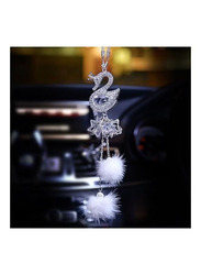 Crystal Swan Car Rear View Mirror Pendant, Silver