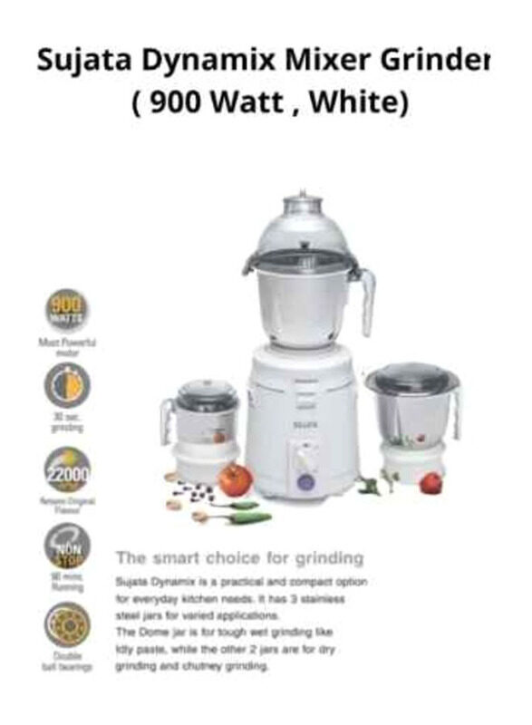 

Sujata 3 Jars Dynamix Mixer Grinder Set, 900W, White