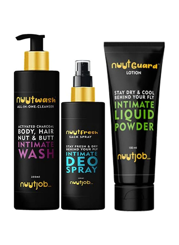 Nuut Men's Grooming & Hygiene Intimate Wash, Liquid Powder & Intimate Deo Spray, 3 Pieces