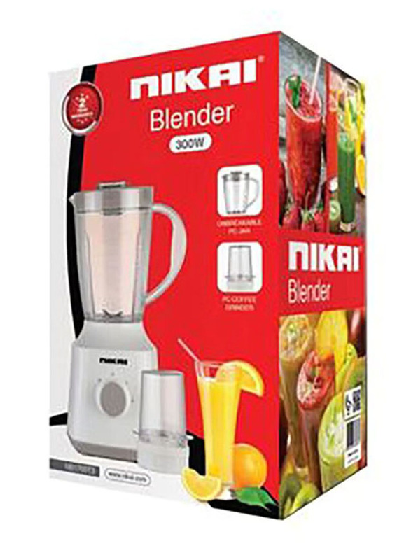 Nikai 1.5L Blender with Grinder Jar, 300W, NB1700T3, White