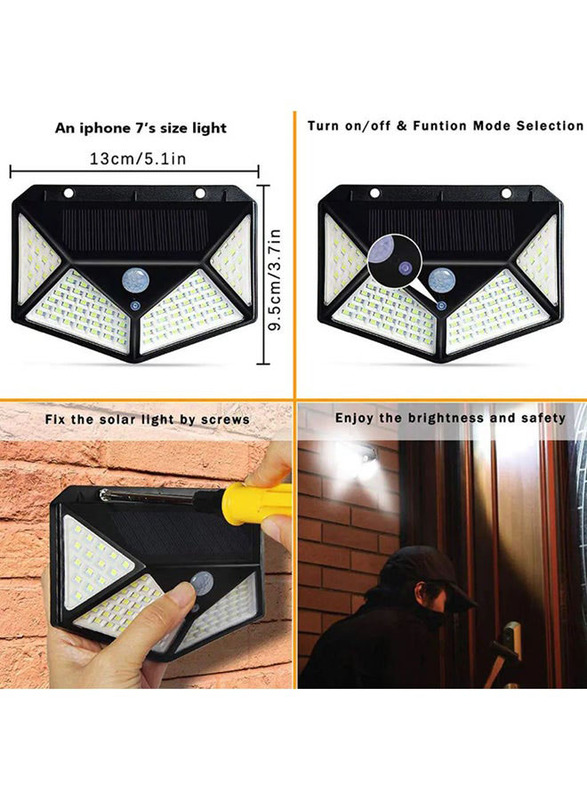 100 LED Solar Power Motion Sensor Outdoor Wall Light, Black