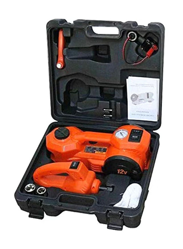 Electric Car Jack With Screwdriver Wheels Air Blower Kit, Orange/Black