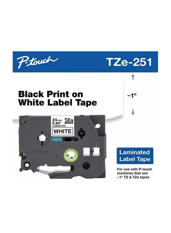 Brother P-Touch 24mm Laminated Tape, TZE-251, Black/White