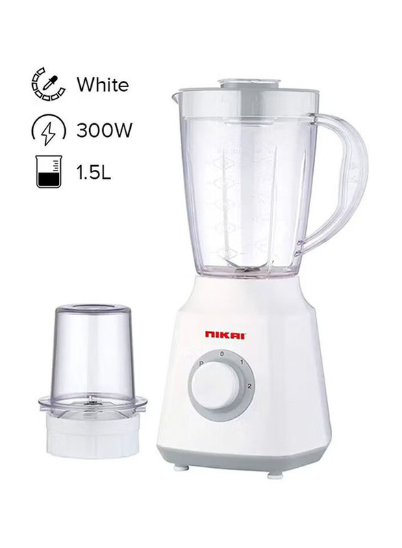 Nikai 1.5L Blender with Grinder Jar, 300W, NB1700T3, White