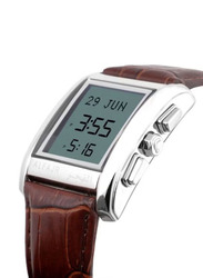 Al Fajr Digital Classic Watch for Men with Leather Band, Water Resistant, WS-06L, Brown-Grey
