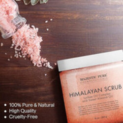 Majestic Pure Himalayan All Natural Scrub with Lychee Fruit Essential Oil,Sweet Almond oil 10 oz