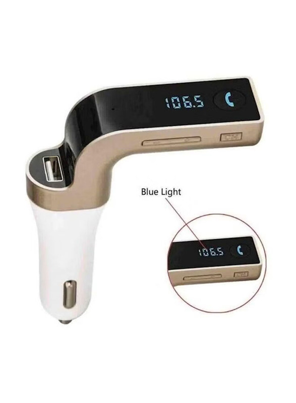 Carg7 Bluetooth Car Kit Handsfree FM Transmitter Radio MP3 Player USB Charger, Gold