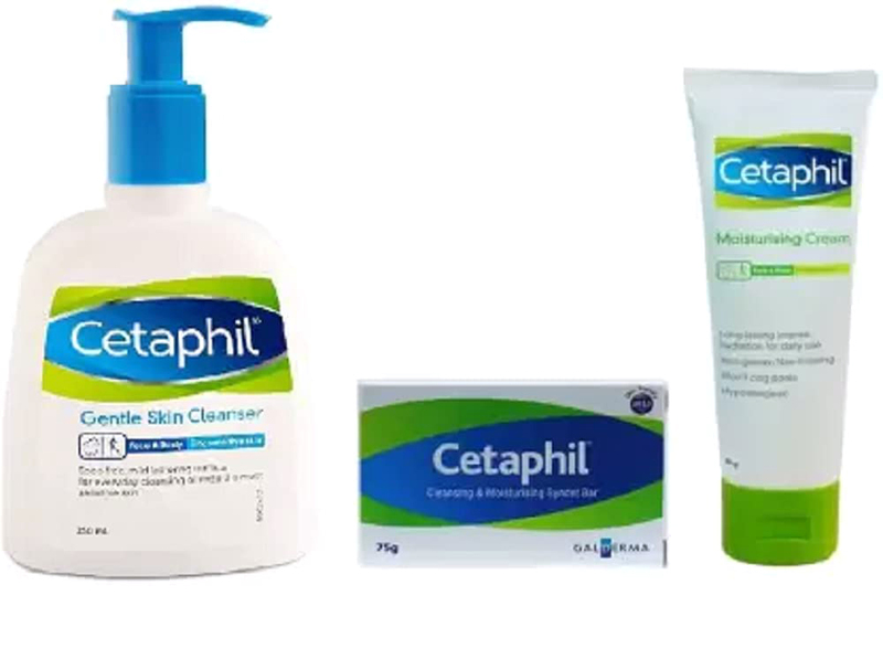 Cetaphil Moisturising Cream, Cleansing and Moisturising Syndet Bar and Gentle Skin Cleanser Set, 3 Pieces