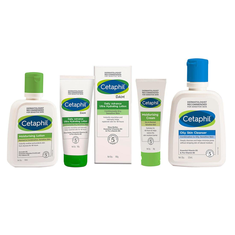 Cetaphil Moisturising Lotion, DAM, Moisturising Cream and Oily Skin Cleanser Set, 4 Pieces