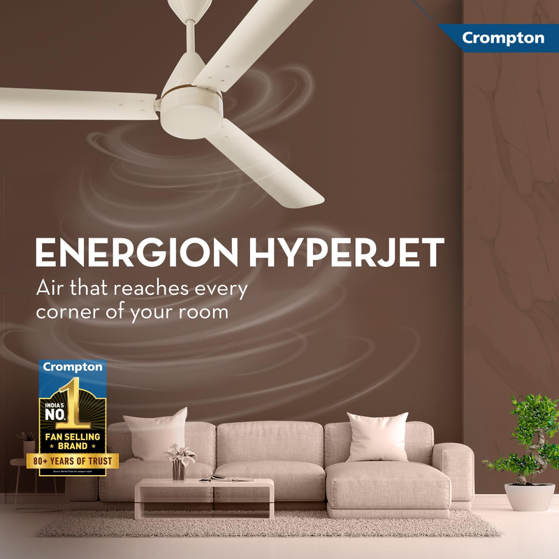 Crompton Energion Hyperjet 1200mm BLDC Ceiling Fan with Remote Control, CFENHP35W48IVYRM, Ivory