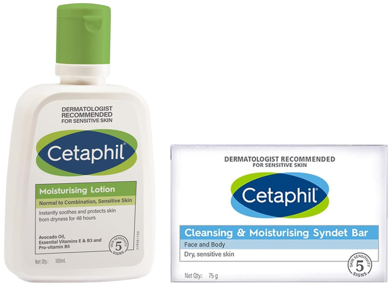 Cetaphil Moisturizing Lotion and Cleansing And Moisturising Syndet Bar Set, 2 Pieces