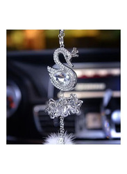 Crystal Swan Car Rear View Mirror Pendant, Silver