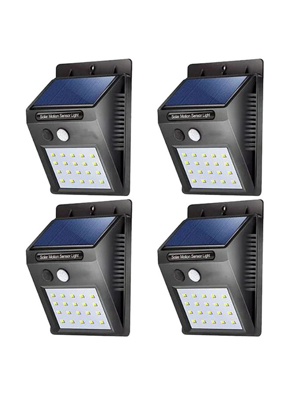 Beauenty 4-Piece 20 LED Solar PIR Motion Sensor Outdoor Night Wall Lamp, Black/White